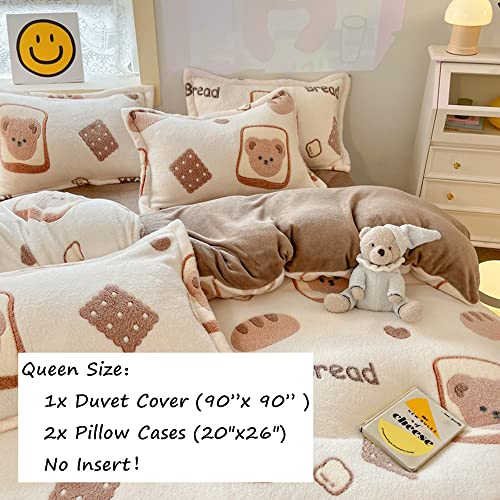 Cinyana Bear Duvet Cover Set Fluffy Comforter Cover Soft Kids Duvet Cover Queen Bedding Set White And Brown Duvet Cover For Boys Girls Women (Bear, Queen) #TOP2