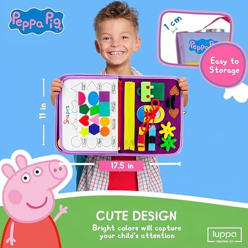 Image of Peppa Pig Toddler Busy Board - Montessori toys for 1 2 3 4 Year Old, Educational Activity Sensory Board for Preschool Learning Fine Motor Skills, Gift Toys for Boys Girls, Airplane Car Travel Toy