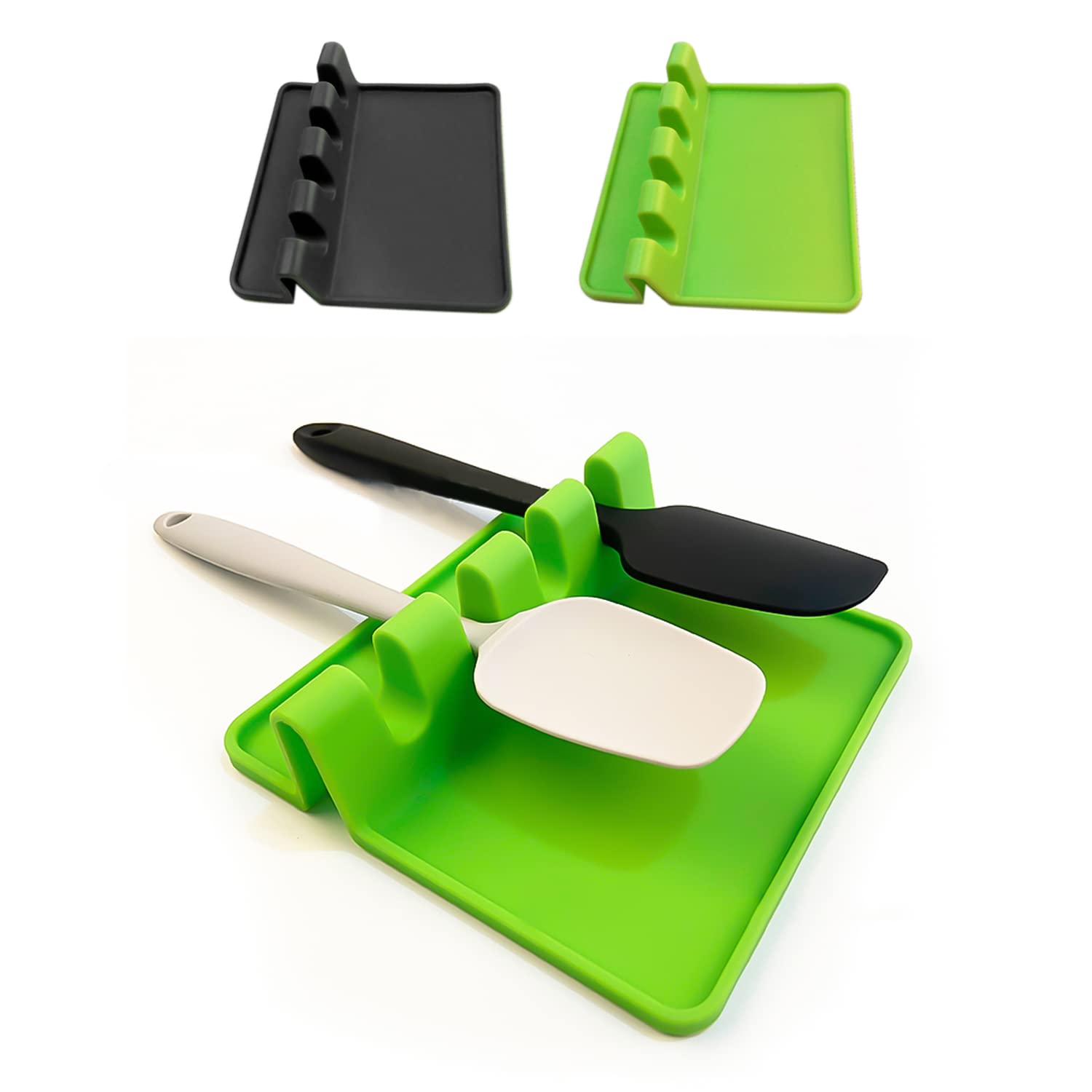 Bandeja de utensilios de cocina de 2 piezas, bandeja de silicona para cucharas multifunción, antideslizante y resistente al calor, para colocar cucharas, tapas, espátulas, palillos