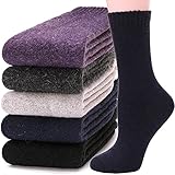 Sandsuced Wool Warm Socks for Women Winter Hiking Thick Boot Thermal Cozy Crew Work Soft Ladies Socks 5 Pack（Solid Color Blue）