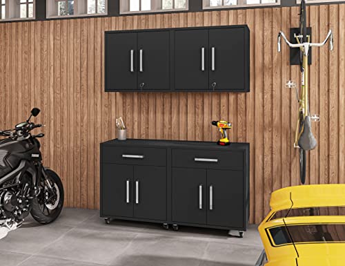 Image of Manhattan Comfort Eiffel Garage Cabinets and Storage System, Set of 4, Matte Black