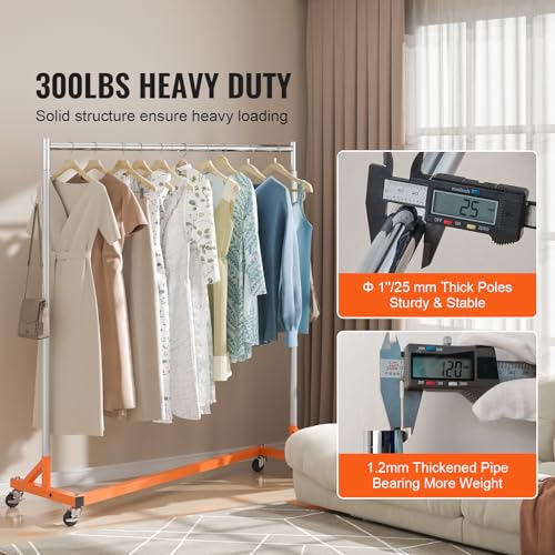 VEVOR Z Rack, 300 lbs Industrial Grade Z Base Garment Rack, 24" x 63" x 71" Clothes Rack, Sturdy Steel Heavy Duty Clothing Rack w/Lockable Casters for Home Garment Store Orange by VEVOR - Image 3