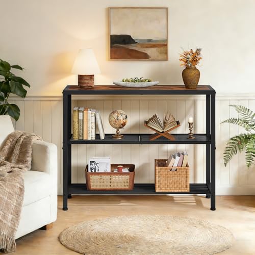 Image of Hoctieon Set of 2 Industrial Console Table, 3 Tier Entryway Table, Metal Frame, Sofa Table with Shelf, Hallway Table, Entrance Table for Entryway, Living Room, Foyer, Hallway, Rustic Brown&Black