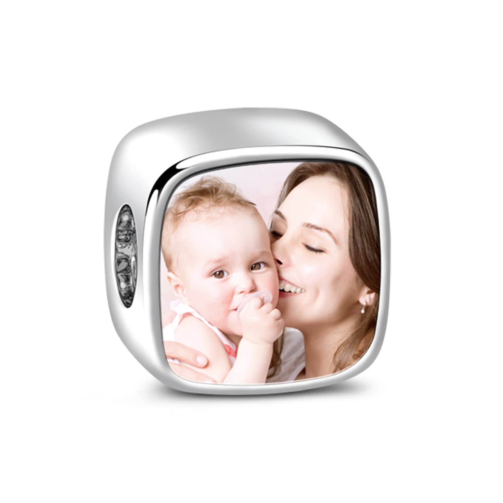 Personalized Rabbit Mother & Baby Photo Charm - 925 Sterling Silver Bracelet Charm, Mother's Day Gift