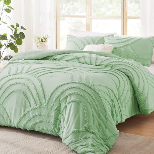 Image of ENJOHOS Light Green Full Comforter Set - Full Size Boho Style Comforter, 3 Pieces Rainbow Bedding for All Season, Lightweight Soft Microfiber Comforter with 2 Pillowcase
