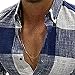 Men Collarless Plaid Long Sleeve Casual Shirt Business Dress Shirt Slim Fit Linen Beach Shirt Band-Collar Shirt (Blue 2,3X-Large)