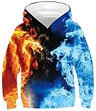 Big Boys Girls Funny Flaming Dragon Hooded Sweatshirts for Teens Red Black Blue Smoke Graphics Pullover with Front Pocket 12T 13T 14T 15T 16T Youth Autumn Long Sleeve Crewneck Hoodie Sweater