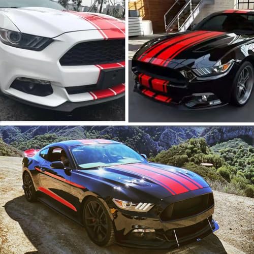 Image of Car Hood Stripe Sticker Universal Auto Racing Stripes Body Side Decal Vinyl Stripe Sticker Accessories Modified Decoration for Car Vehicles (Red, 63 * 11'')