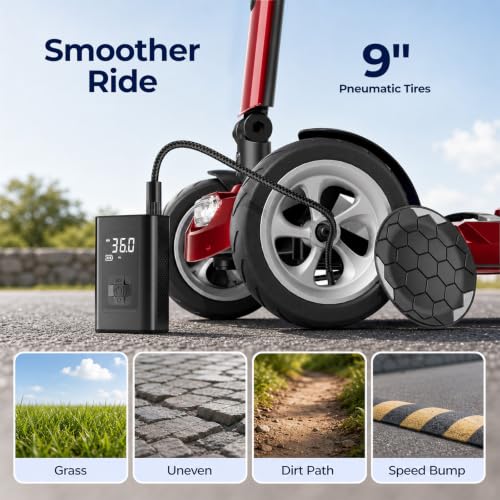 Image of Lightweight Mobility Scooter for Seniors & Adults - Airline & Cruise Approved, 45lb Portable Motorized Scooters with Dual Battery for 24.8 Miles Range, Pneumatic Tires, Red