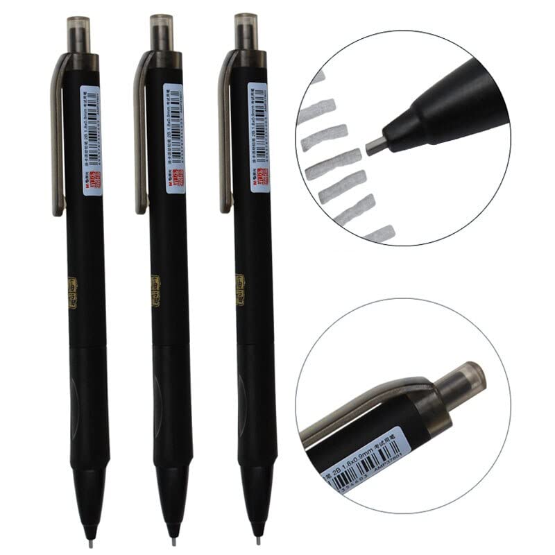 Druckbleistifte, Graphit-Zeichenbleistift, quadratische Mine, Druckbleistift für Skizzen, Zeichnungen, Graffiti, Schulbedarf (3 Schwarze Bleistifte, 2 Minen) (3 Bleistifte, 2 Minen)