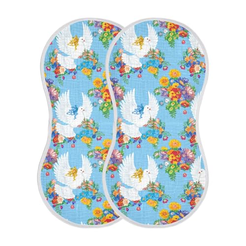 xigua Doves Muslin Baby Burp Cloths Set of 4, Super Soft & Absorbent Burping Rags, Cotton Burp Clothes Shower Gift for Newborn, Baby Girls and Boys2