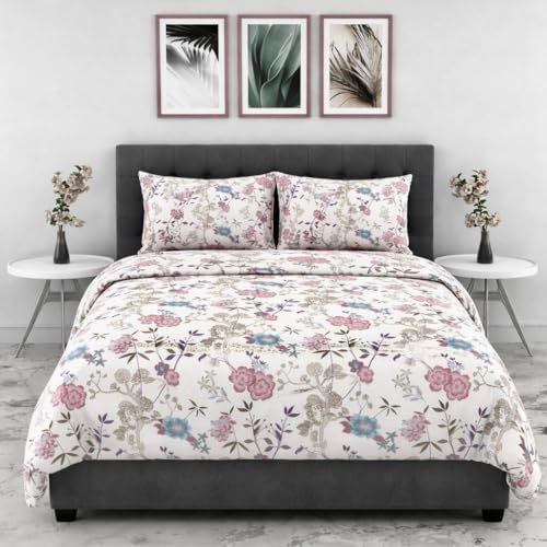 Image of DECOR2ADMIRE Premium Cotton Bedsheet Double King Size 90x100 Inches, 300 TC Soft Breathable Printed Bed Sheet with 2 Pillow Covers (White Blush Floral, Double 90 inch x 100 inch)