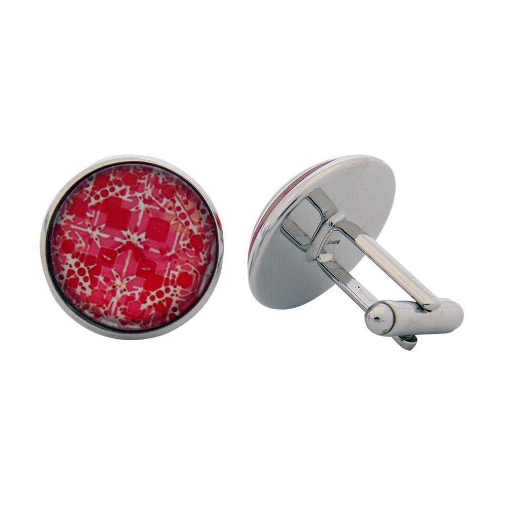 Cufflinks - Elegant Red Batik Cabochon Glass Hand Made Silver Plated, for Men & Women, Office Corporate & Party, in a Gift Box (1 Pair)-image-8