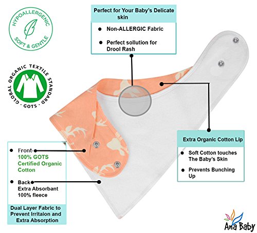 ana baby 10-Pack Baby Bandana Drool Bibs for Drooling and Teething, 100% Organic Cotton, Soft and Absorbent, Bibs for Baby Girls