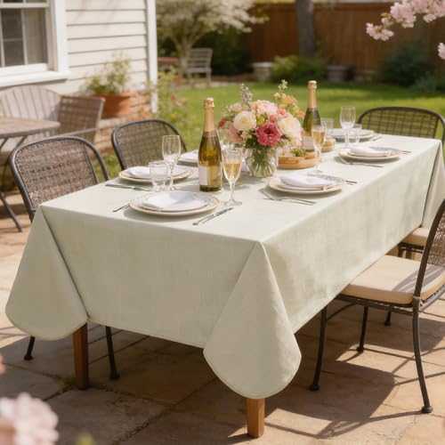 Image of Softalker Vinyl Tablecloth Rectangle, Outdoor 100% Waterproof Oil Proof Plastic Edge Binding Table Cloth, Heavy Duty Thick Wipeable PVC Table Covers for Picnic Dining Party - 54 x 108 Inch, Sand