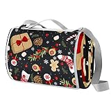 Anmarco Socken Blumen und Beeren Picknickdecke Wasserdicht Outdoor Decke Faltbare Picknick Matte Tragetasche für Strand Camping Wandern