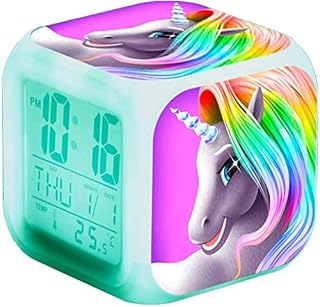 DSLIHA Digital Alarm Clock, 7 Colors Wake Up Clock with 8 Alarm Sounds, with 12/24Hr, Date Calendar Temperature for Students/Boys/Girls