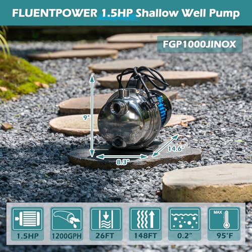 Image of FLUENTPOWER 1.5HP Portable Garden Transfer Pump, 1200GPH Electric Sprinkler Booster Pump, Shallow Well Jet Pump for Home Lawn Irrigation and Water Draining