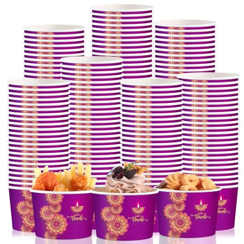 Maxdot Wildflower Ice Cream Paper Cups 9oz Spring Disposable Snack Cups Decorative Paper Dessert Bowls Party Supplies for Yogurt, Cupcakes, Soup Hot Cold Food(50 Pcs)(100 Pcs,Diwali)