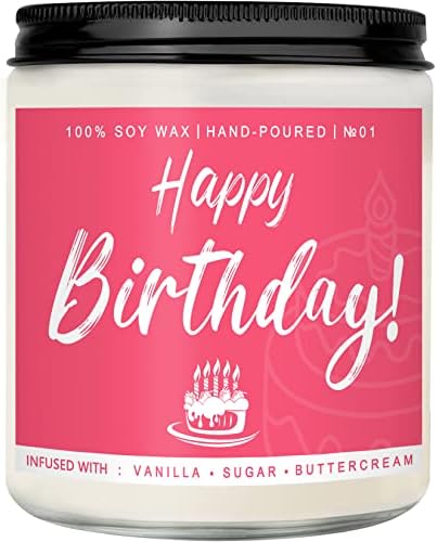 Auelife Happy Birthday Candle Gifts for Women – Unique Gift for Best Friend – Vanilla Sugar and Buttercream Candles Gift idea for Her Sister Mom Coworker Classmate Bestie Present 7 oz