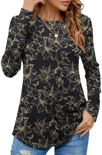 PLOKNRD Langarmshirt Damen Lässig Oberteile Rundhals Longshirt | Leichte, lockere Long-Sleeve-Tunika, vielseitig elegant. Ideal für Alltag, Büro & Freizeit