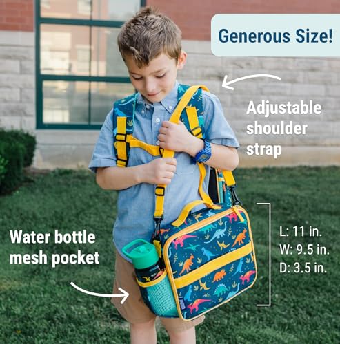 Image of Wildkin Kids ECO rPET Insulated Lunch Box - Keeps Food Hot or Cold, Easy-Clean Lining, Mesh Pockets & BPA-Free - Boys & Girls, Ideal for School, Travel & Daycare - Jurassic Dinosaurs