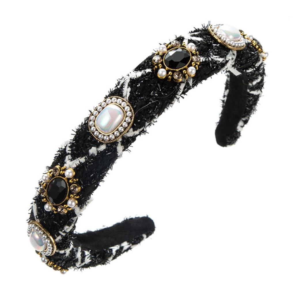 FMURY Wytrzymałe cyrkonie wychodzące na zewnątrz prasowane opaski do włosów dla kobiet Edge Pearl Hair Jewelry (czarne)