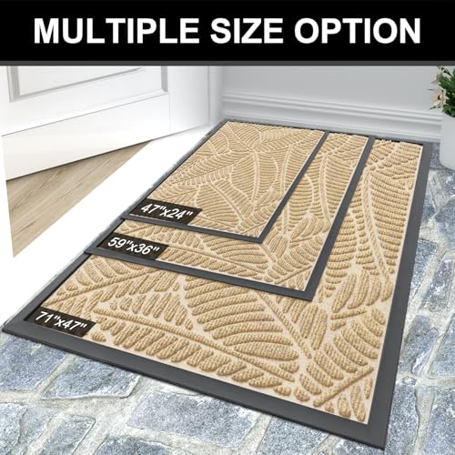 Colorxy Waterproof Doormat, Sturdy Natural Rubber Front Indoor Mat, Non Slip Low Profile Indoor Outdoor Door Mats, Stain and Fade Resistant Floor Mat, Easy Clean Patio Entrance Mat, 71''x47'', Beige