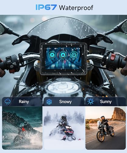 Image of 5 Inch Motorcycle Wireless CarPlay GPS Navigation System, Android Auto Portable CarPlay Screen for Motorcycle, Dual Bluetooth Car Play Moto, Si-ri, Goo-gle Assistant, IP67 Waterproof Moto Screen
