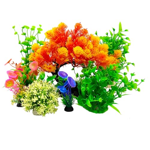 Averynnia Orange Artificial Aquarium Plants, 8PCS Fake Fish Tank Tree Decor Kit, No Lighting Required Fish Tank Decorations for Aquarium Decor