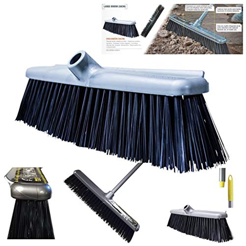 Scopa Industriale Swiss-System - 40 Cm, Setole Rosse 6 File, Con Manico 150 Cm