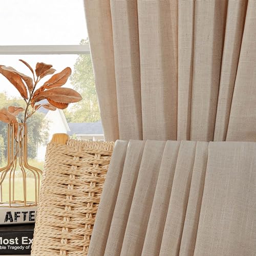 Image of Joydeco Linen Curtains for Living Room,Light Filtering Rod Pocket Back Tab Semi Sheer Drapes Window Long Curtains 63 inches Long Sheer Bliss