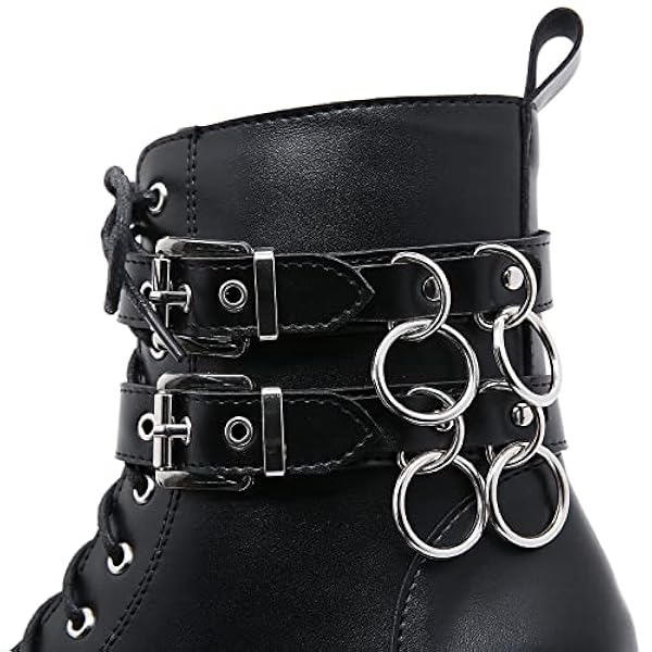 Dames ronde teen lederen gevechten enkelschoenen midden kalf hakplatform laarsjes vaze zip dikke hak punk goth schoenen