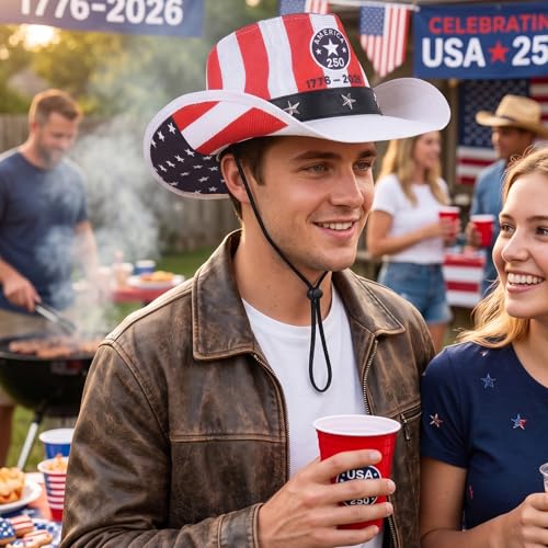 Image of Evankin American Flag Hat, USA Western Cowboy Hat on July 4th | American Flag Hat, 4th of July Patriotic Hat,USA Western Cowboy Hat, Straw Weaving Star,Summer Sunhat for Men and Women