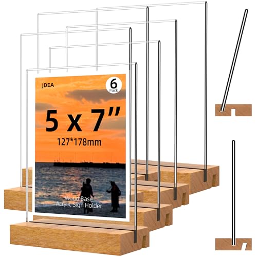 JDEA 5x7 Inch Acrylic Sign Holder with Wood Base Vertical...