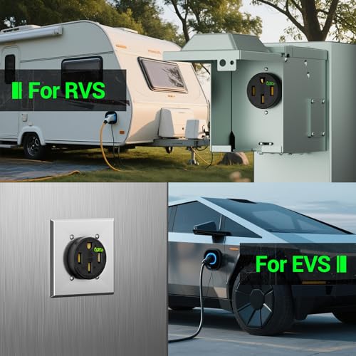 Image of 50 Amp EV Charging Receptacle /Nema 14-50 EV Outlet with Wall Plate: Weather Resistant Straight Blade,2.42 inch Diameter, U-Shaped Brass Clamp -Industrial Grade, 3-Pole 4-Wire Grounding,125 /250V,ETL Listed