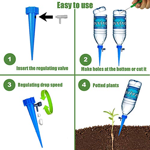SIKSIN Plant Waterer Self Watering Devices, Vacation Potted Plant Watering Spikes Automatic Drip Irrigation Water Stakes System with Control Valve Switch for Garden Plants Indoor & Outdoor (Blue) - Thumbnail 7