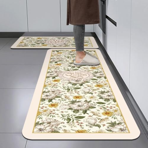 Image of Kitchen Anti Slip Mat for Floor, Waterproof Washable Kitchen Mats, Non Slip Kitchen Floor Mats for Home, Soft Mats for Kitchen, Kitchen Mats for Floor Anti Slip (Botanical Sunflower)
