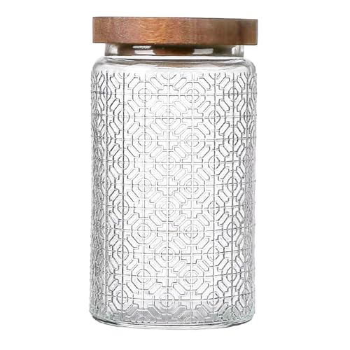 Image of Vintage Glass Jars with Wooden Lids, 34 oz Airtight Glass Food Storage Containers Sets for the Kitchen, Sugar Candy Coffee Cookie Tea Spice Pasta