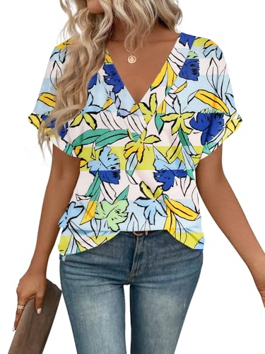 Image of T Shirts Short Sleeve V Neck Tees Womens Tops Beach Vacation Fashion Clothes 2026 Casual Summer Spring Fall Outfits