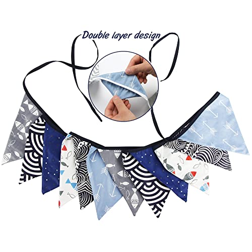 G2PLUS Double Sided Fabric Bunting Banner, Two Layer Triangle Floral Bunting, 3.3M with 12PCS Blue Lovely Pennants - Image 2