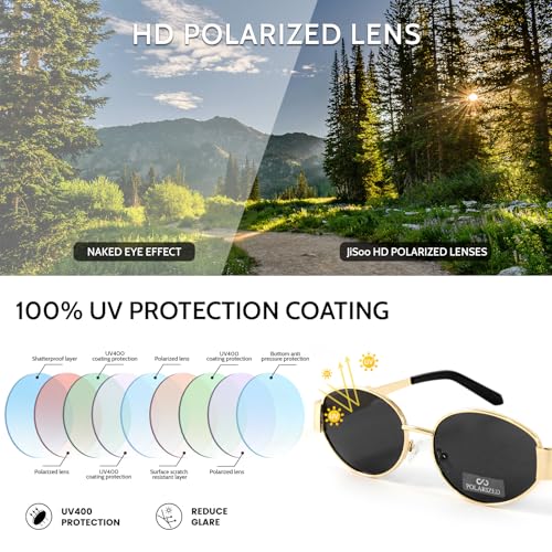 JiSoo Gold Retro Oval Sunglasses for Women - Polarized Sunglasses Women Vintage Trendy Sun Glasses 20252