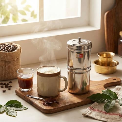 Image of KCL Stainless Steel Filter Coffee Maker | South Indian Style Kaapi Drip Decoction Maker | Traditional Brewing Process for Authentic Coffee Experience | 900ML