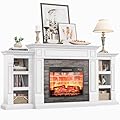 LGHM 70" Electric Fireplace with Mantel, Fireplace TV Stand for TVs Up to 80 Inch, Modern Entertainment Center with Storage, Realistic Stacked Stone Surround with Remote Control for Living Room