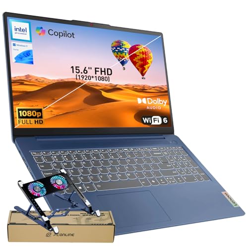 Image of Lenovo 2026 Model 15.6 inch FHD IdeaPad Slim 3i Rugged Reliability Laptop, Microsoft Copilot AI, Intel 4-Core CPU, Up to 12h Battery Life, Abyss Blue, 8GB DDR5 RAM, 128GB Storage, Win11, w /Laptop Cooler