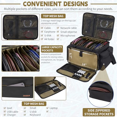 Image of AKOZLIN Cable File Bag with Dividers for Sound Instrument Accessories