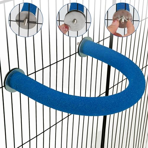 Image of Rypet U Shape Parrot Perch Stand Toy for Paw Grinding Clean Stick Exercise, Rough-Surfaced Quartz Bird Perch Standing Cage Accessories for for Small Parakeets Cockatiels Conures Macaws Finches(Blue)