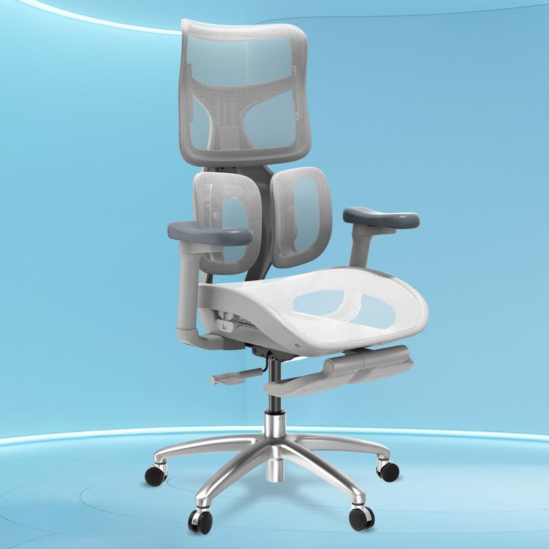 The Sleep Company Elite Premium Ergonomic Chair| Dual Dynamic Lumbar Suspension| Advanced Adaptive Comfort| Extendable Footrest| 4D Armrests| Work from Home and Office | Free Installation | Grey