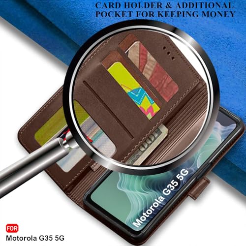 Image of TheGiftKart Flip Back Cover Case for Motorola Moto G35 5G | Dual-Color Leather Finish | Inbuilt Stand & Pockets | Wallet Style Flip Back Case for Moto G35 5G (Faux Leather, Brown & Coffee)
