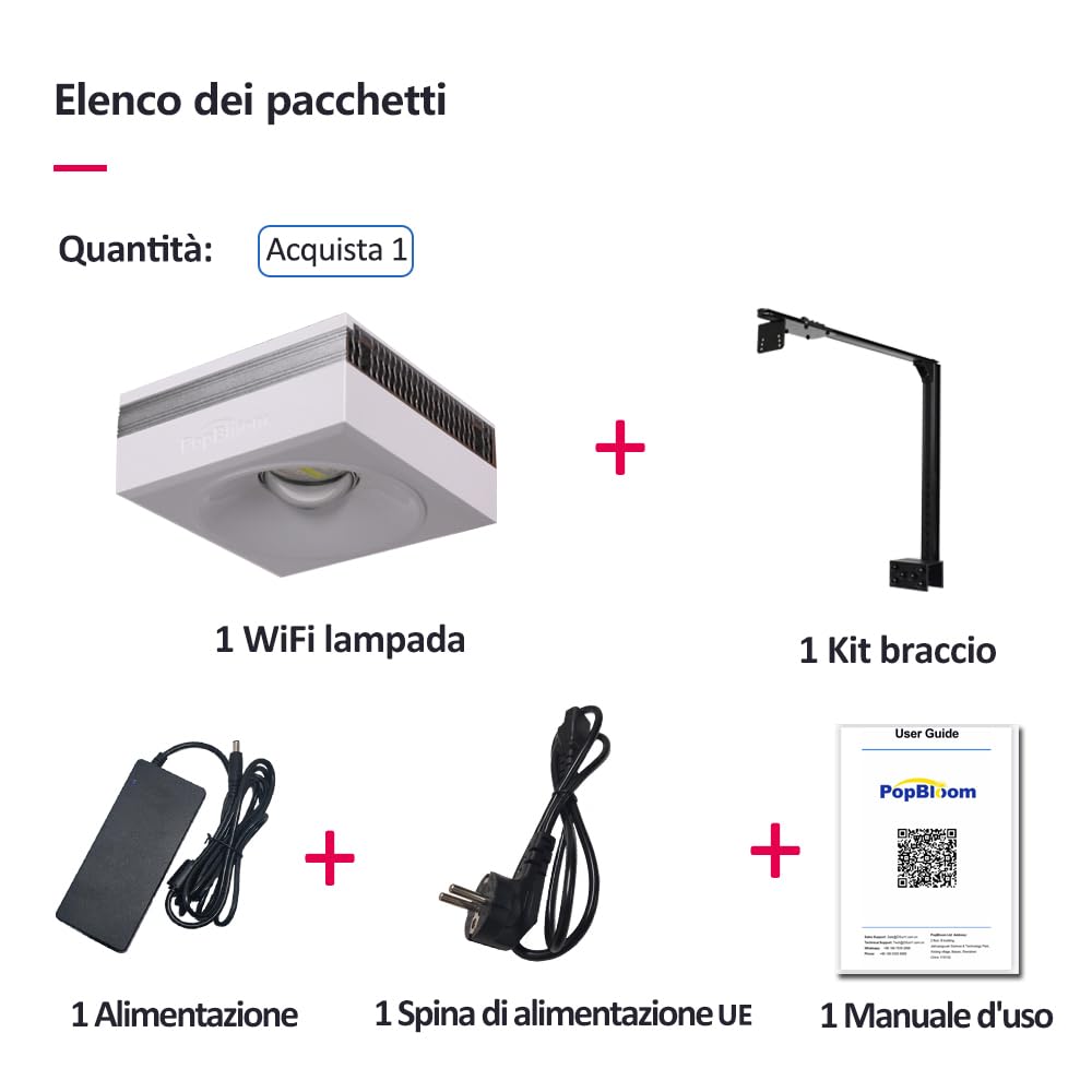 PopBloom WiFi LED Acquario Marino 100W, Lampada Acquario Marino a Spettro Completo per acquario di pesci SPS/LPS, L'APP supporta l'italiano (1 lampada con kit a braccio)